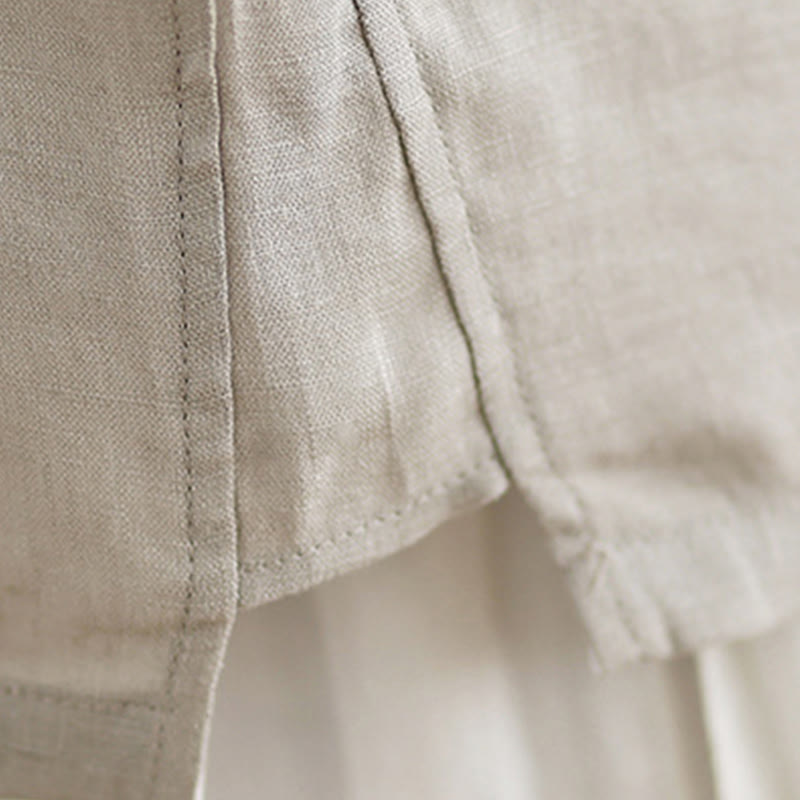 Camicia casual da donna in cotone e lino con maniche corte, modello a fiori ricamati, scollo a giro e bottoni a rana, motivo Buddha Stones - image 8