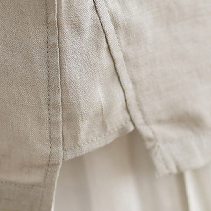 Camicia casual da donna in cotone e lino con maniche corte, modello a fiori ricamati, scollo a giro e bottoni a rana, motivo Buddha Stones - image 8