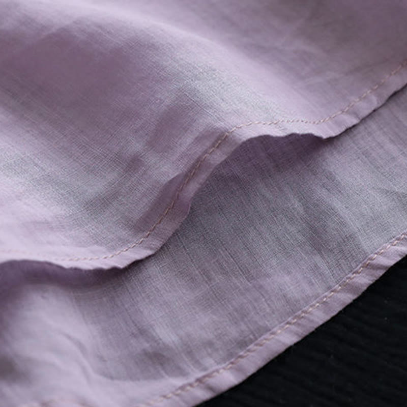 Maglietta da donna in cotone e lino con maniche corte, modello estivo casual ricamato con Buddha Stones scollo a V - image 4