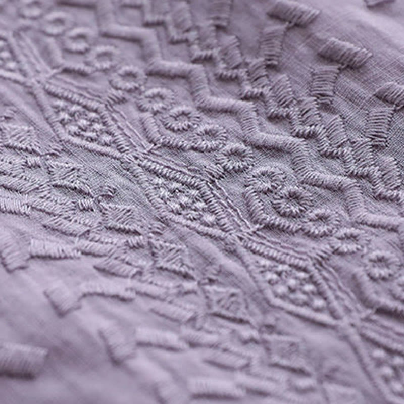 Maglietta da donna in cotone e lino con maniche corte, modello estivo casual ricamato con Buddha Stones scollo a V - image 3