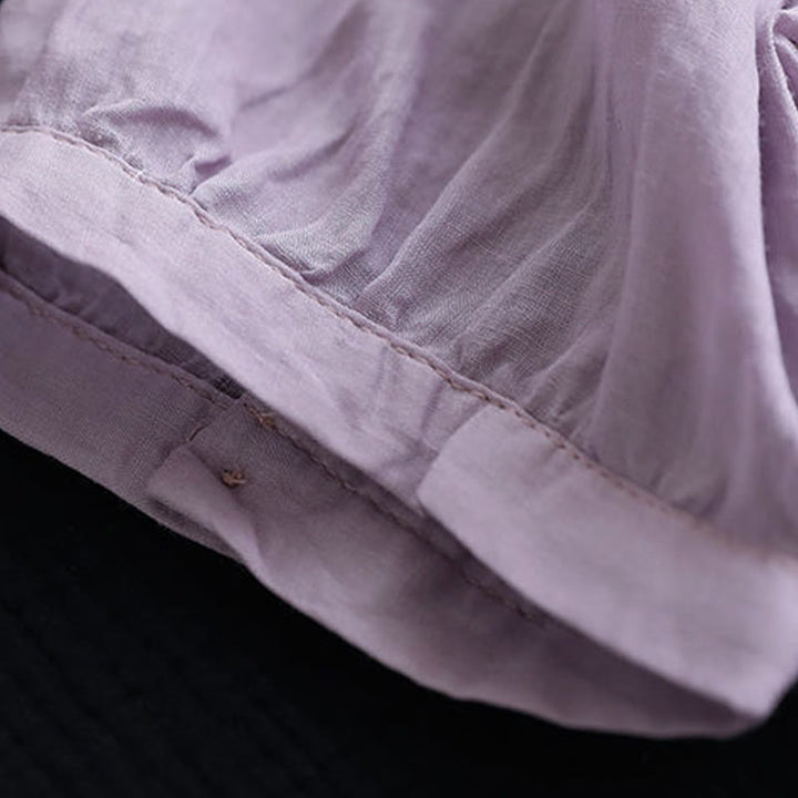 Maglietta da donna in cotone e lino con maniche corte, modello estivo casual ricamato con Buddha Stones scollo a V - image 1