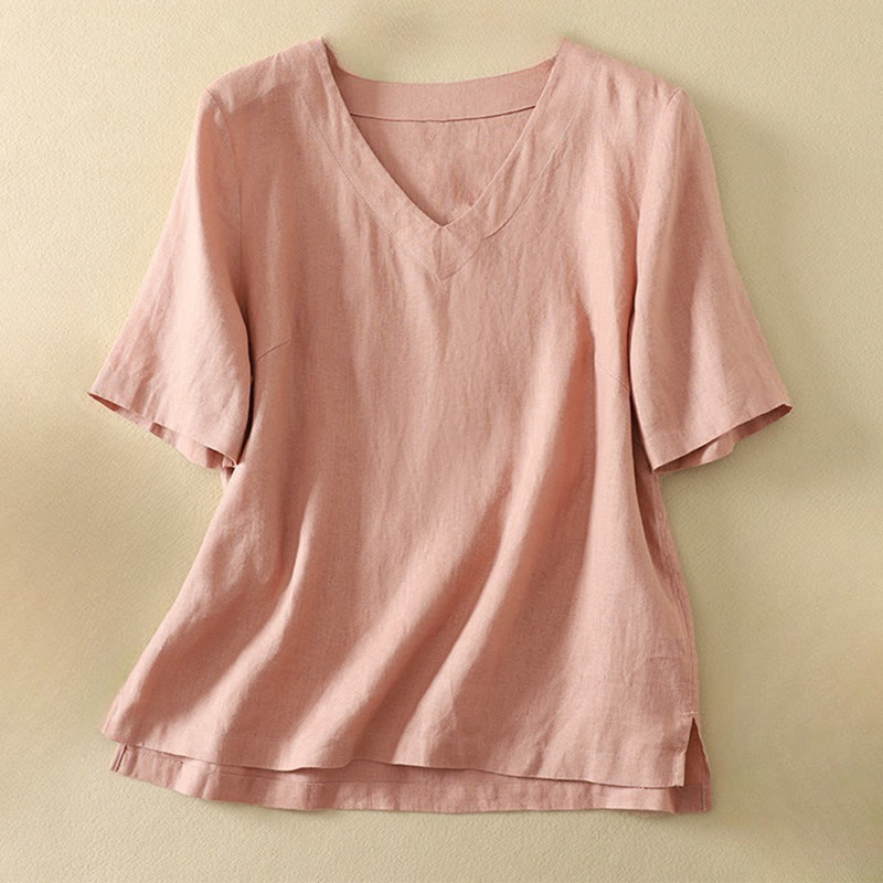 Maglietta da donna in cotone con scollo a V, manica corta, casual, estiva, tinta unita , Buddha Stones - Rosa - US8-10, UK/AU12-14, EU40-42 (2XL) - image 5