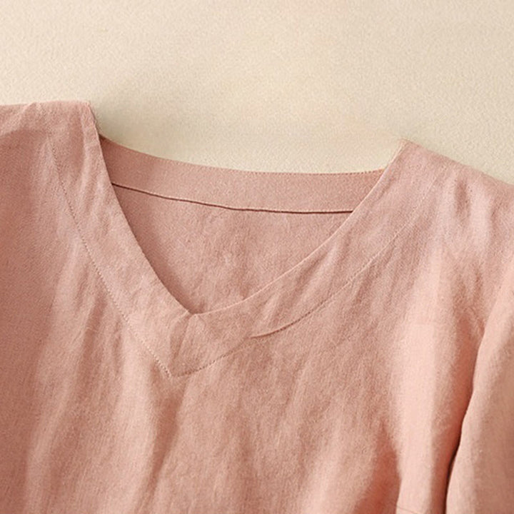 Maglietta da donna in cotone con scollo a V, manica corta, casual, estiva, tinta unita , Buddha Stones - image 6