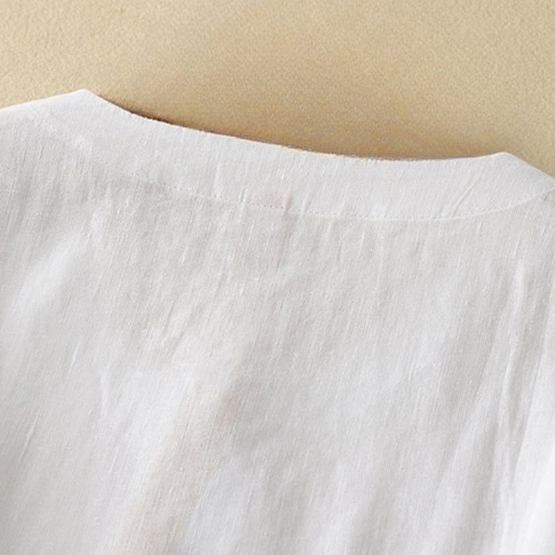 Maglietta da donna in cotone con scollo a V, manica corta, casual, estiva, tinta unita , Buddha Stones - image 13