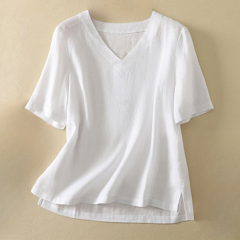 Maglietta da donna in cotone con scollo a V, manica corta, casual, estiva, tinta unita , Buddha Stones - Bianco - US8-10, UK/AU12-14, EU40-42 (2XL) - image 10