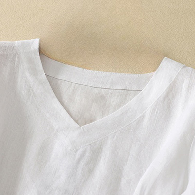 Maglietta da donna in cotone con scollo a V, manica corta, casual, estiva, tinta unita , Buddha Stones - image 12