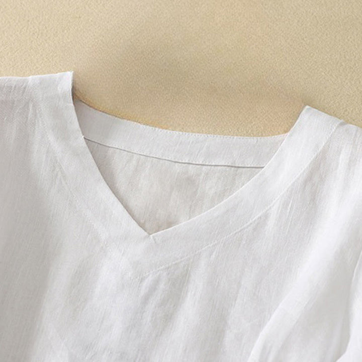 Maglietta da donna in cotone con scollo a V, manica corta, casual, estiva, tinta unita , Buddha Stones - image 12