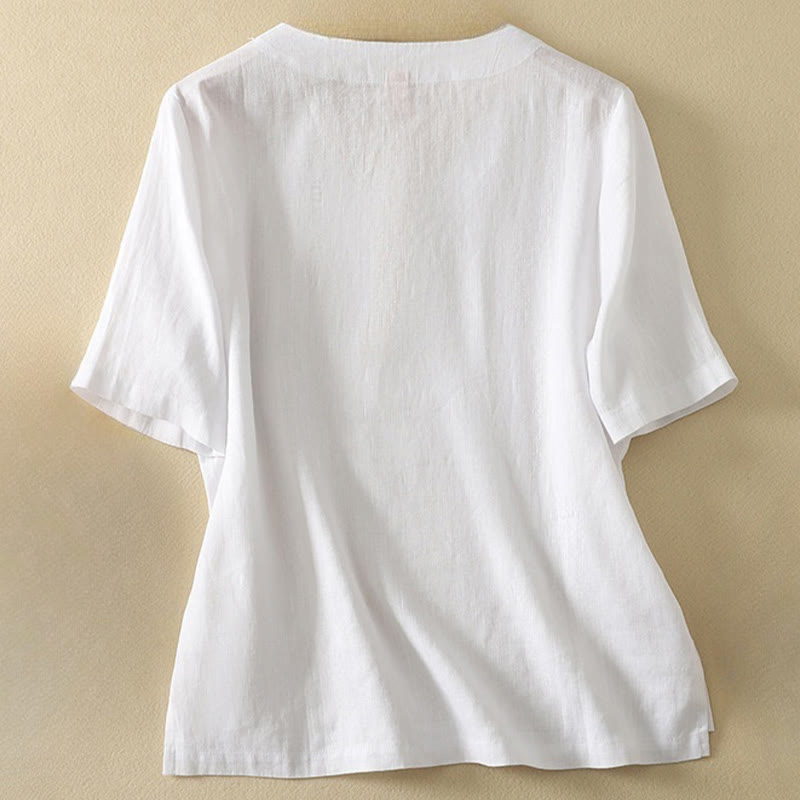 Maglietta da donna in cotone con scollo a V, manica corta, casual, estiva, tinta unita , Buddha Stones - image 11