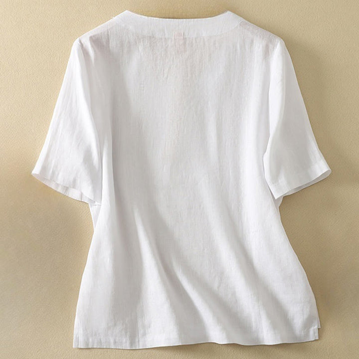 Maglietta da donna in cotone con scollo a V, manica corta, casual, estiva, tinta unita , Buddha Stones - image 11