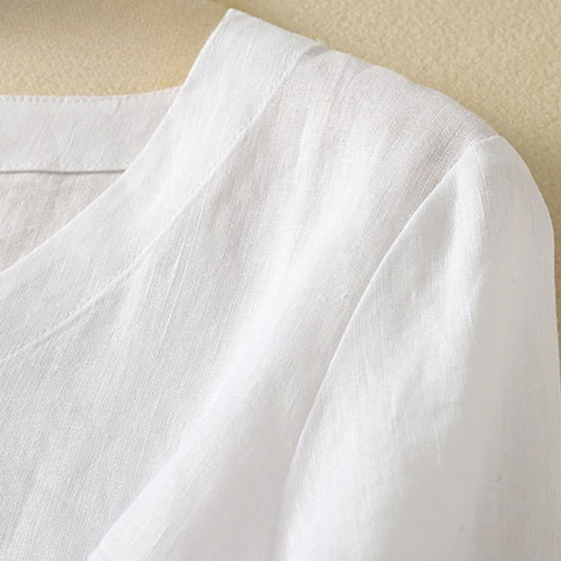 Maglietta da donna in cotone con scollo a V, manica corta, casual, estiva, tinta unita , Buddha Stones - image 18