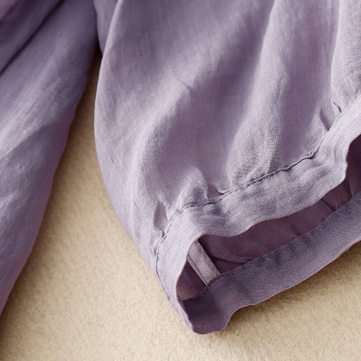 Maglietta acrilica da donna con scollo a V, manica corta, casual, estiva, con fiori ricamati, motivo Buddha Stones - image 2