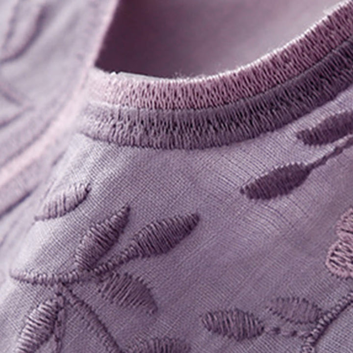 Maglietta acrilica da donna con scollo a V, manica corta, casual, estiva, con fiori ricamati, motivo Buddha Stones