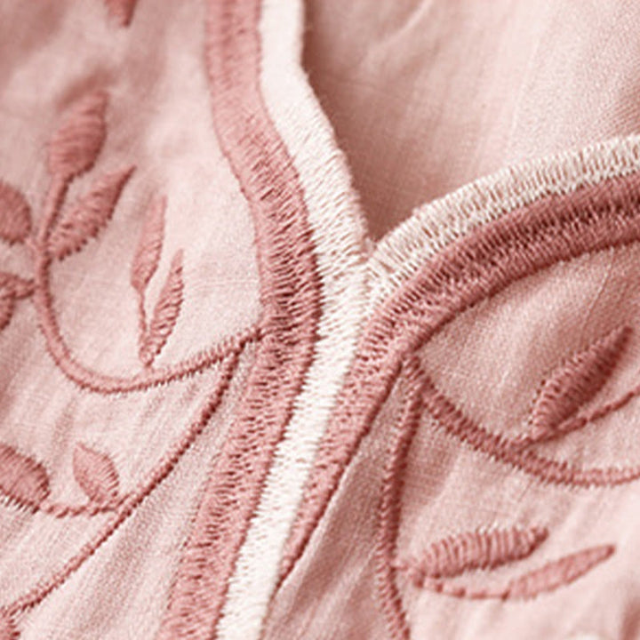 Maglietta acrilica da donna con scollo a V, manica corta, casual, estiva, con fiori ricamati, motivo Buddha Stones - image 8