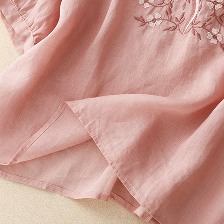 Maglietta acrilica da donna con scollo a V, manica corta, casual, estiva, con fiori ricamati, motivo Buddha Stones - image 10