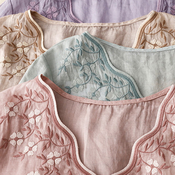 Maglietta acrilica da donna con scollo a V, manica corta, casual, estiva, con fiori ricamati, motivo Buddha Stones - image 23