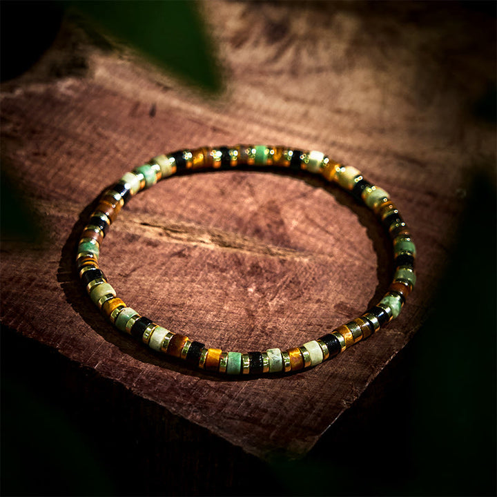 Braccialetto di supporto con pietre di ematite naturale e occhio di tigre Buddha Stones
