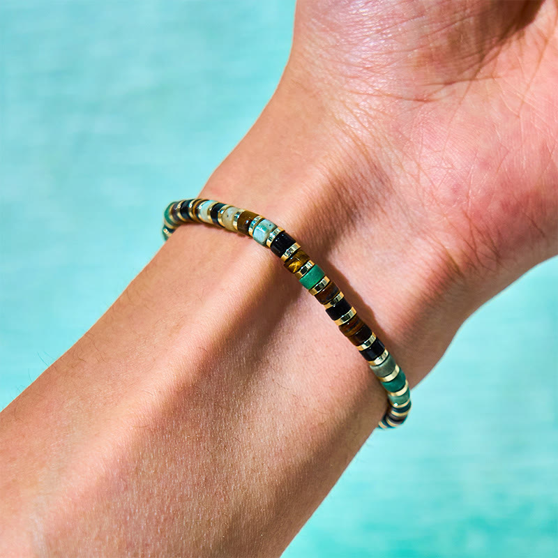 Braccialetto di supporto con pietre di ematite naturale e occhio di tigre Buddha Stones