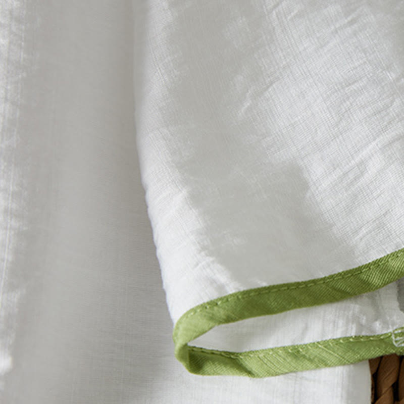 Buddha Stones casual da donna in cotone e lino con maniche a tre quarti, motivo a fiori ricamati, bottoni a rana, colletto inclinato - image 5