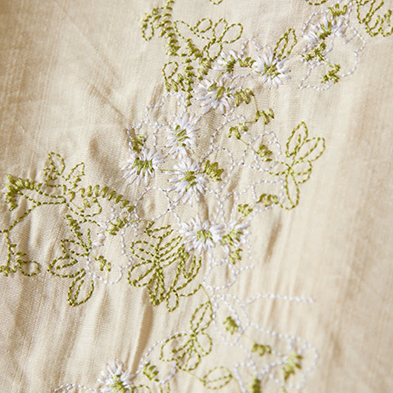 Buddha Stones casual da donna in cotone e lino con maniche a tre quarti, motivo a fiori ricamati, bottoni a rana, colletto inclinato - image 11