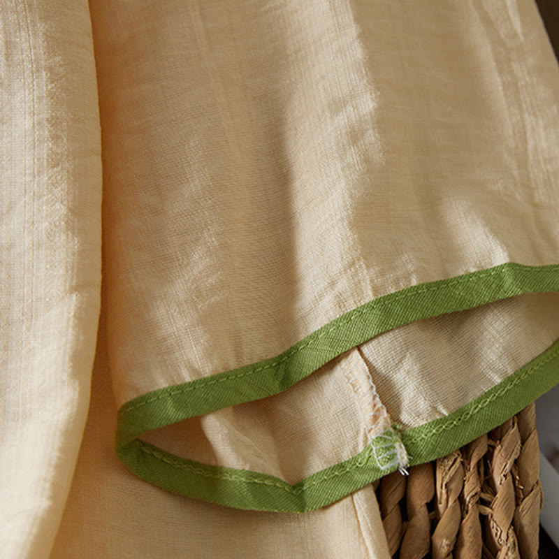 Buddha Stones casual da donna in cotone e lino con maniche a tre quarti, motivo a fiori ricamati, bottoni a rana, colletto inclinato - image 9