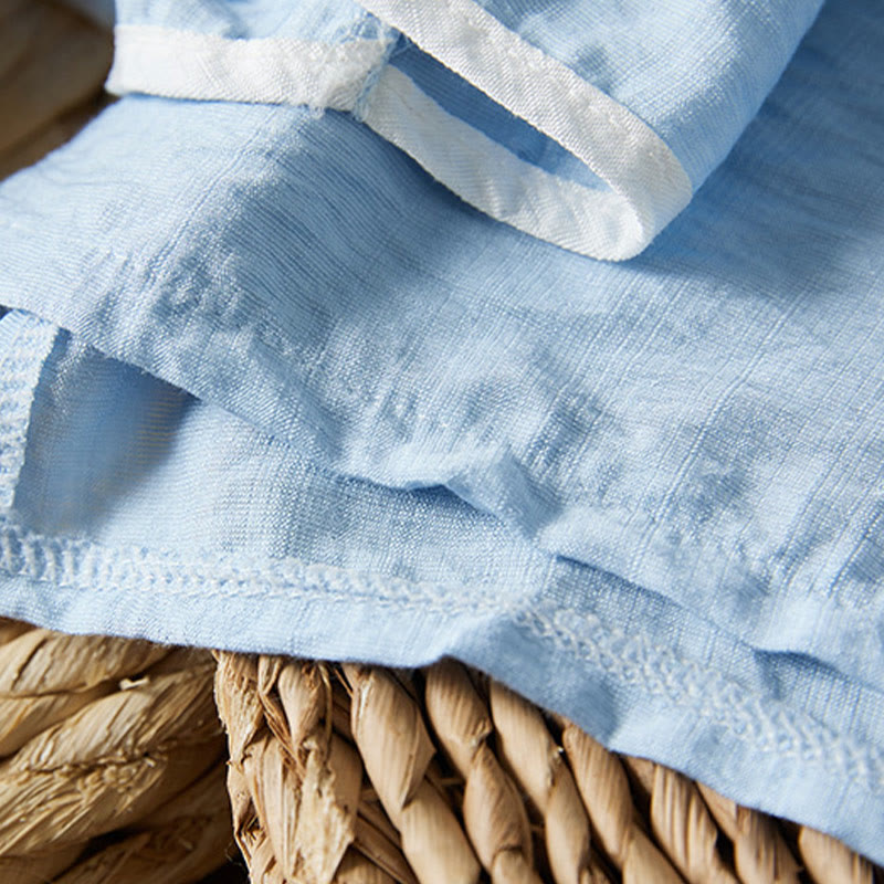 Buddha Stones casual da donna in cotone e lino con maniche a tre quarti, motivo a fiori ricamati, bottoni a rana, colletto inclinato - image 15