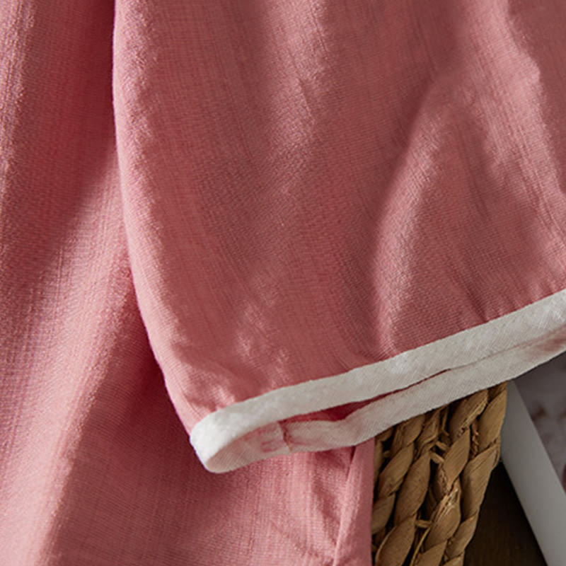 Buddha Stones casual da donna in cotone e lino con maniche a tre quarti, motivo a fiori ricamati, bottoni a rana, colletto inclinato - image 22