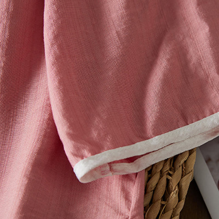 Buddha Stones casual da donna in cotone e lino con maniche a tre quarti, motivo a fiori ricamati, bottoni a rana, colletto inclinato - image 22