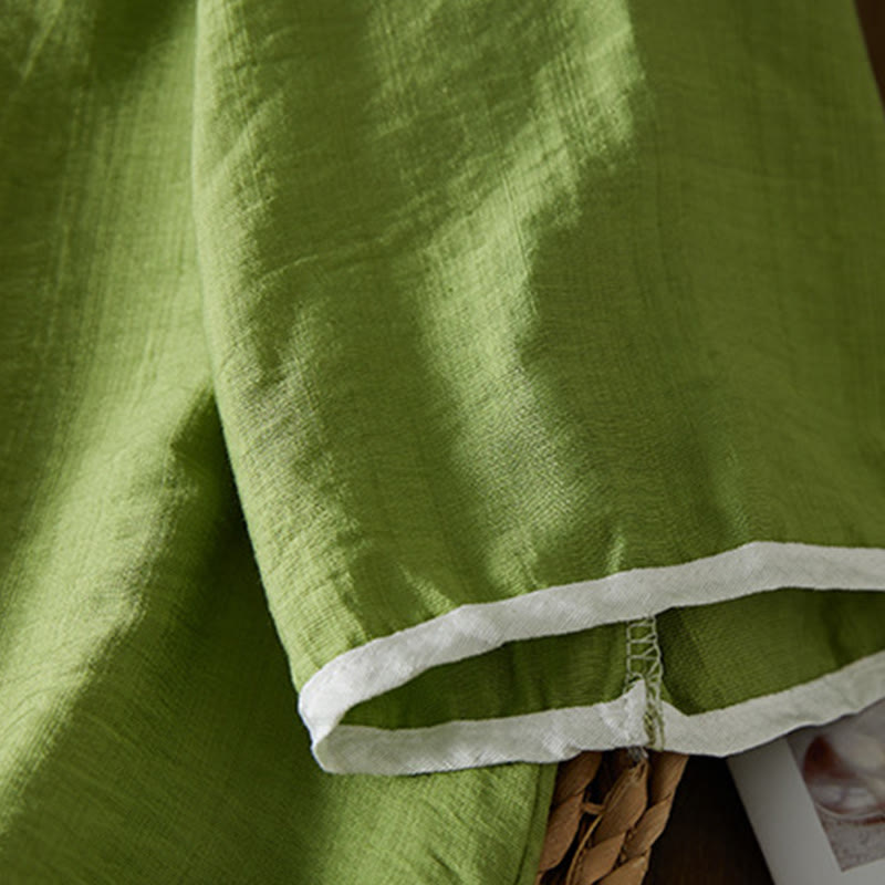 Buddha Stones casual da donna in cotone e lino con maniche a tre quarti, motivo a fiori ricamati, bottoni a rana, colletto inclinato - image 28