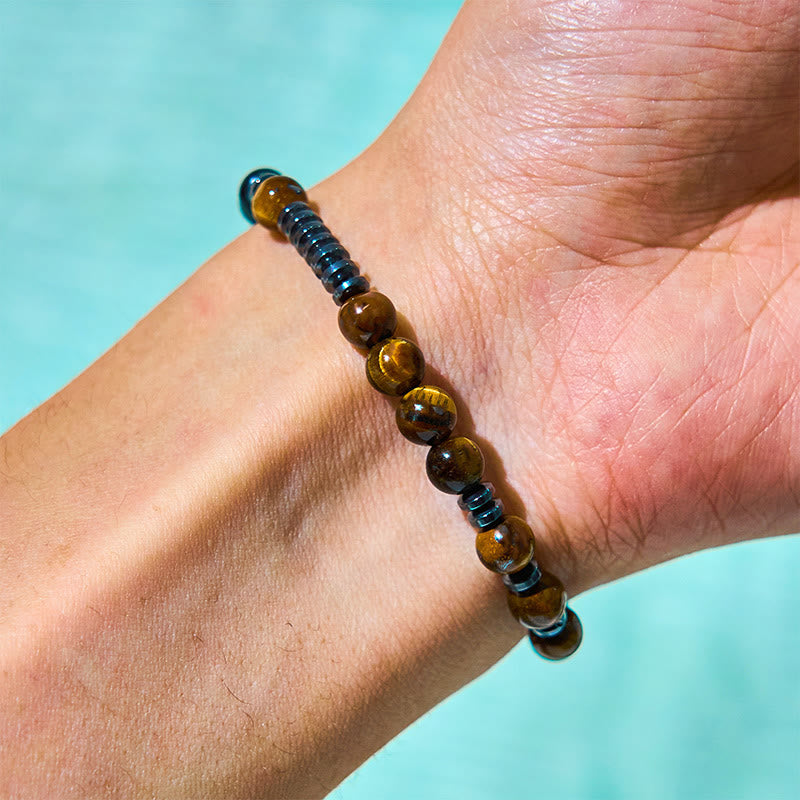 Set di 3 bracciali protettivi in pietra lavica con occhio di tigre Buddha Stones