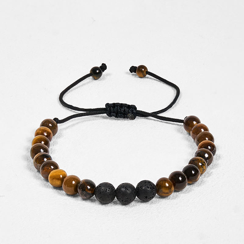 Set di 3 bracciali protettivi in pietra lavica con occhio di tigre Buddha Stones