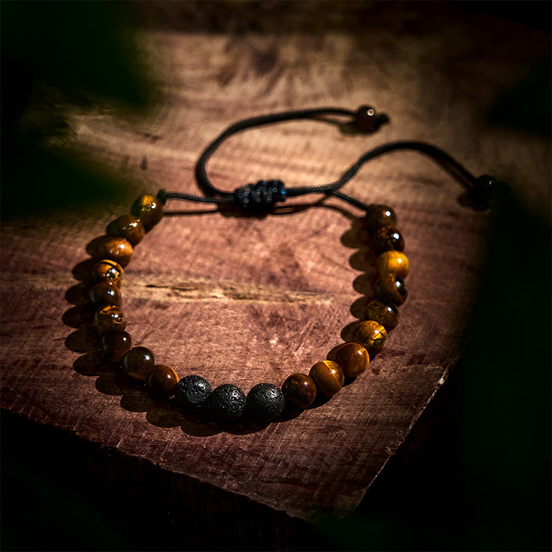 Set di 3 bracciali protettivi in pietra lavica con occhio di tigre Buddha Stones