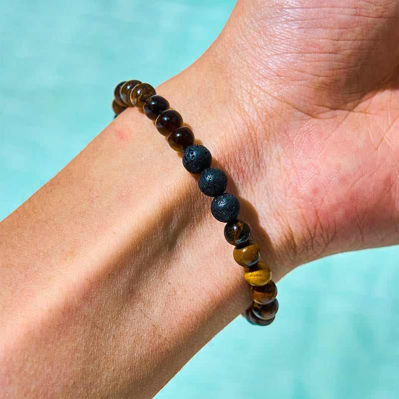 Set di 3 bracciali protettivi in pietra lavica con occhio di tigre Buddha Stones