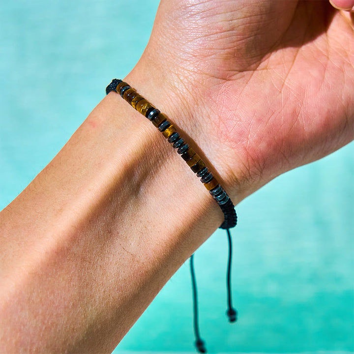 Set di 3 bracciali protettivi in pietra lavica con occhio di tigre Buddha Stones