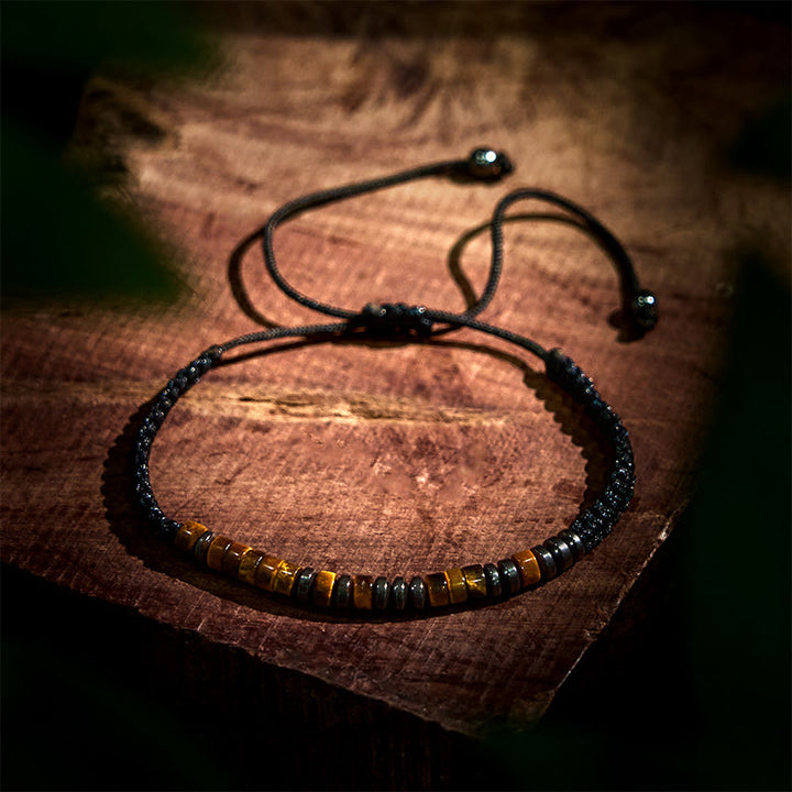 Set di 3 bracciali protettivi in pietra lavica con occhio di tigre Buddha Stones
