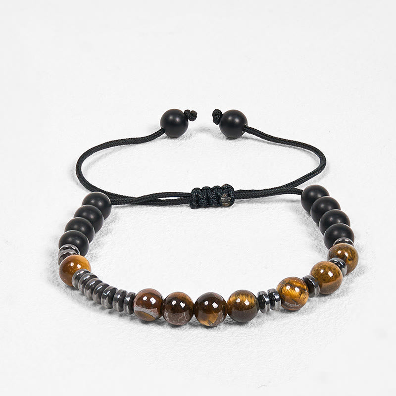 Set di 3 bracciali protettivi in pietra lavica con occhio di tigre Buddha Stones