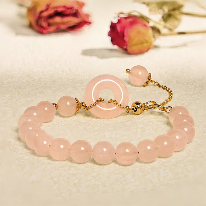 Braccialetto di autoaccettazione con fibbia della pace e perline di cristallo rosa naturale Buddha Stones