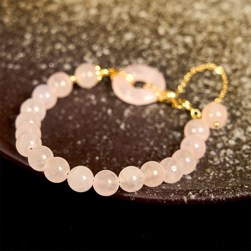Braccialetto di autoaccettazione con fibbia della pace e perline di cristallo rosa naturale Buddha Stones