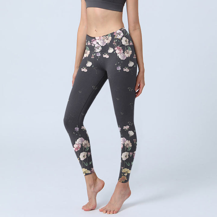 Leggings da palestra con stampa a fiori Buddha Stones, pantaloni da yoga da donna - Nero - US18, UK/AU22, EU50 (4XL) - image 0