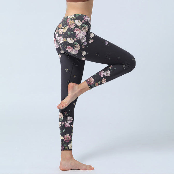 Leggings da palestra con stampa a fiori Buddha Stones, pantaloni da yoga da donna - image 4