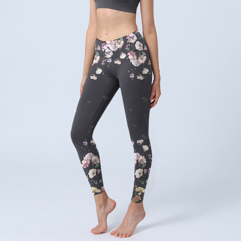 Leggings da palestra con stampa a fiori Buddha Stones, pantaloni da yoga da donna - Nero - US18, UK/AU22, EU50 (4XL) - image 1