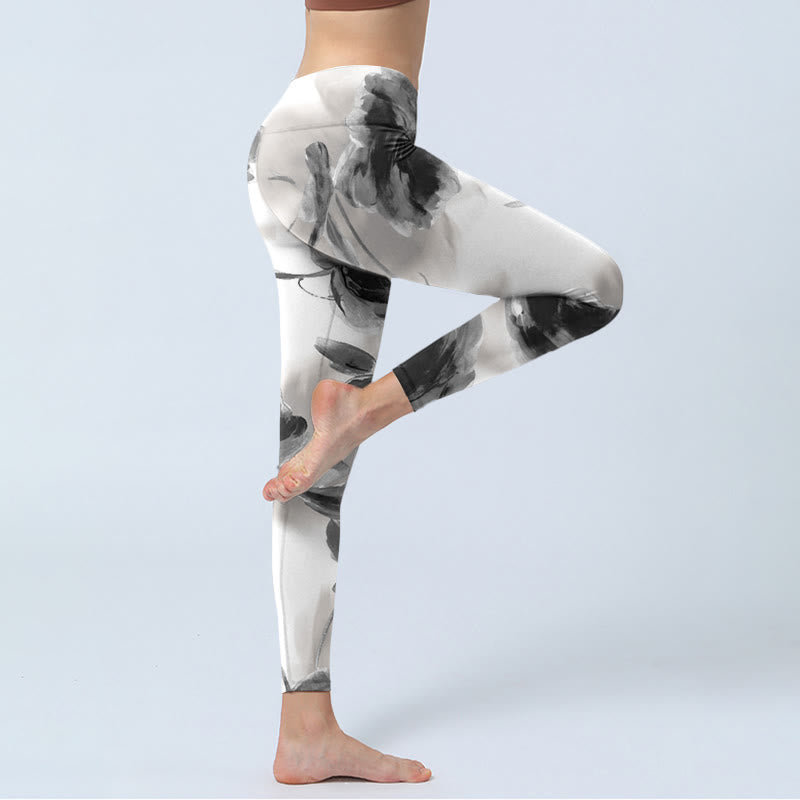 Leggings da palestra con stampa di rose acquerello Buddha Stones, pantaloni da yoga da donna - image 4