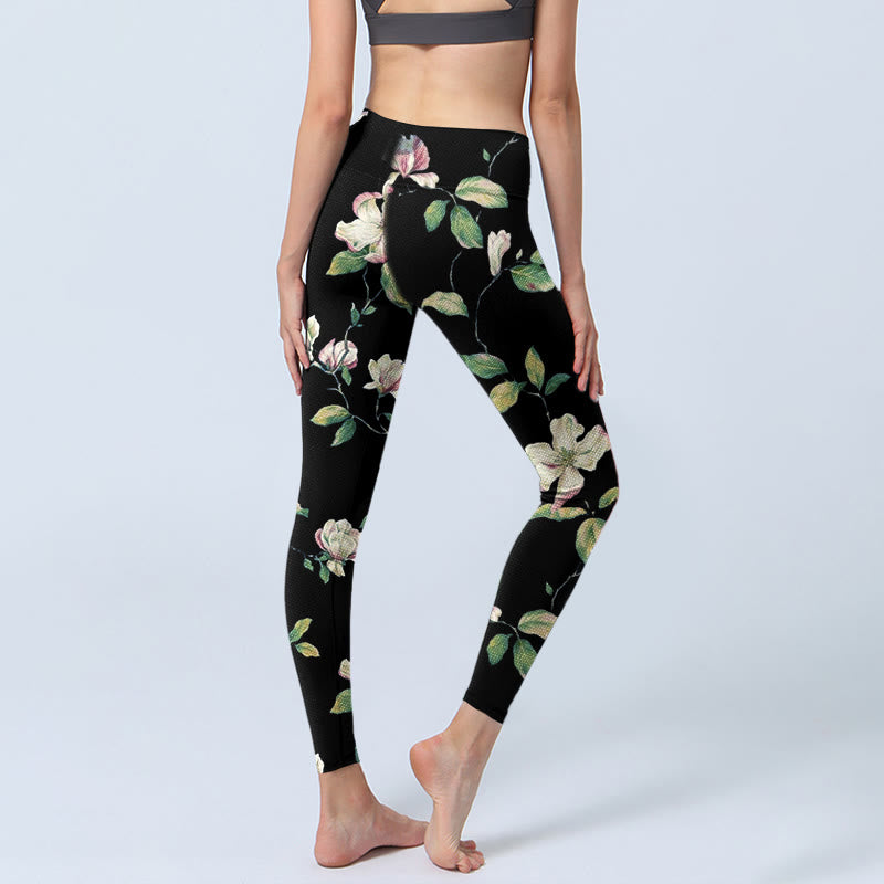 Leggings da palestra con stampa a fiori di magnolia Buddha Stones, pantaloni da yoga da donna - image 4