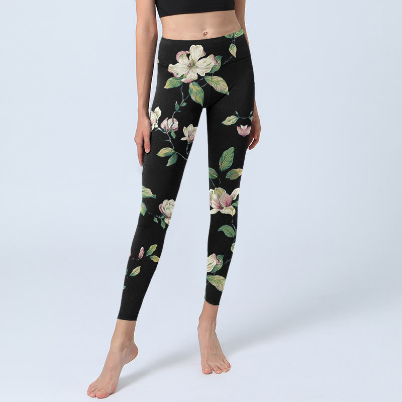 Leggings da palestra con stampa a fiori di magnolia Buddha Stones, pantaloni da yoga da donna - image 6