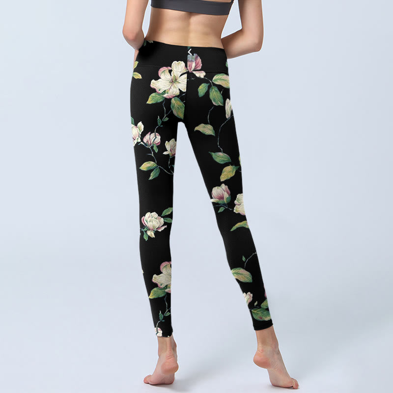Leggings da palestra con stampa a fiori di magnolia Buddha Stones, pantaloni da yoga da donna - image 6