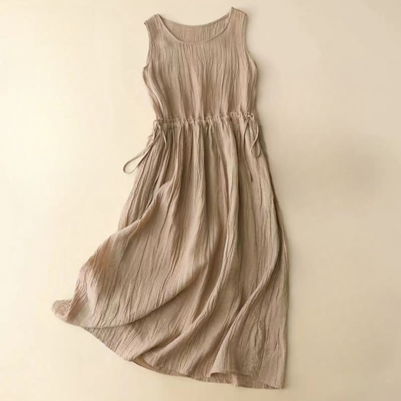 Abito midi casual in acrilico senza maniche con coulisse in vita, fatto a mano, stile Buddha Stones , con tasche - BurlyWood - US8-10, UK/AU12-14, EU40-42 (2XL) - image 0