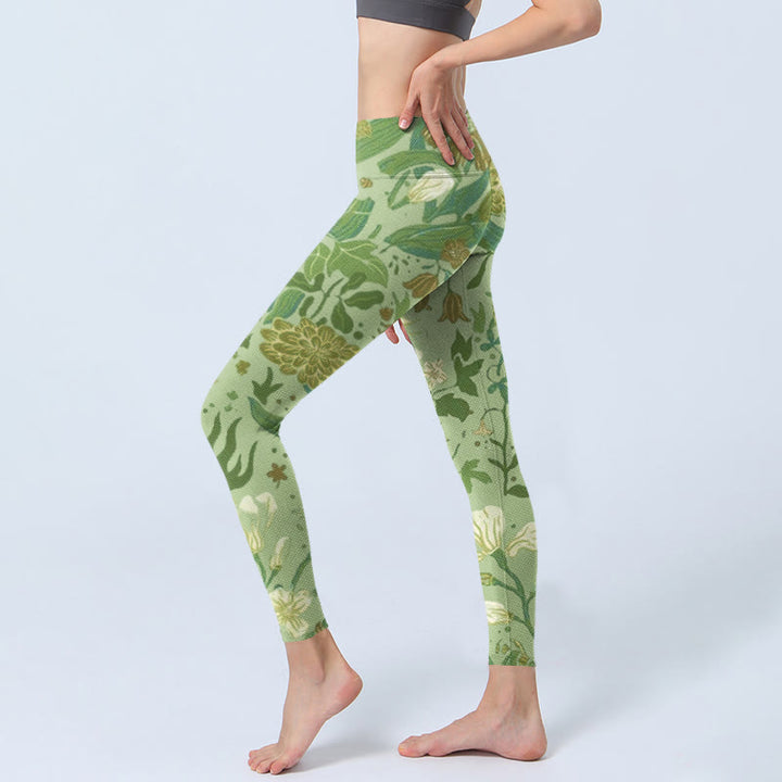 Leggings da palestra con stampa di Buddha Stones, vari fiori e foglie, pantaloni da yoga da donna - image 3