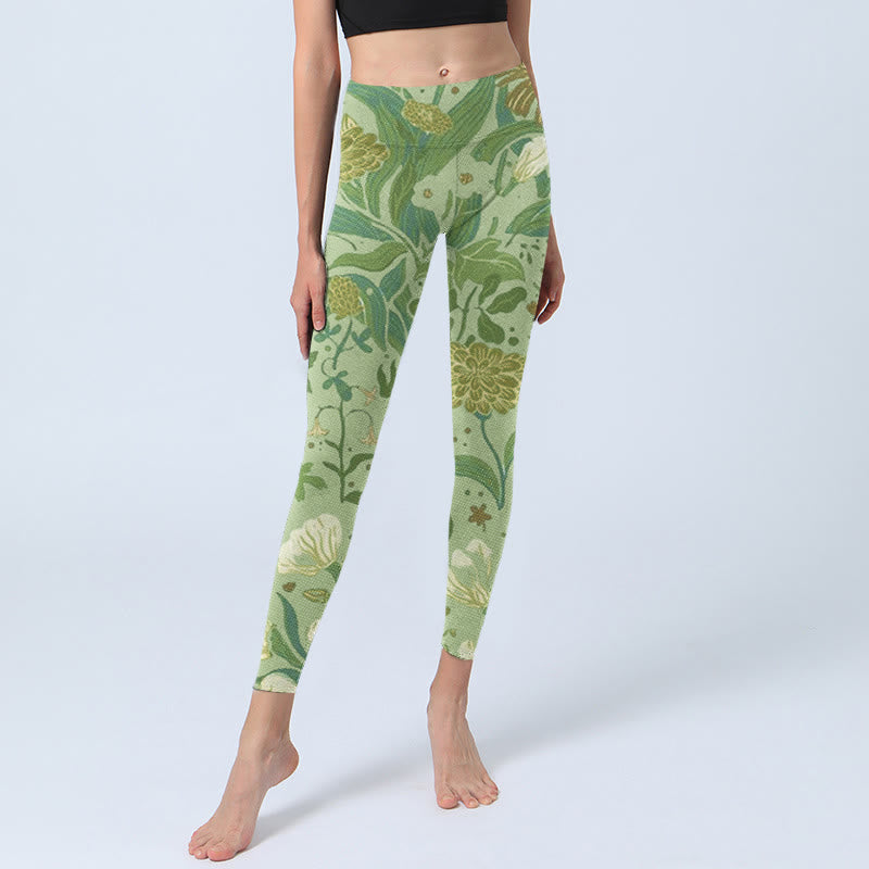 Leggings da palestra con stampa di Buddha Stones, vari fiori e foglie, pantaloni da yoga da donna - image 5