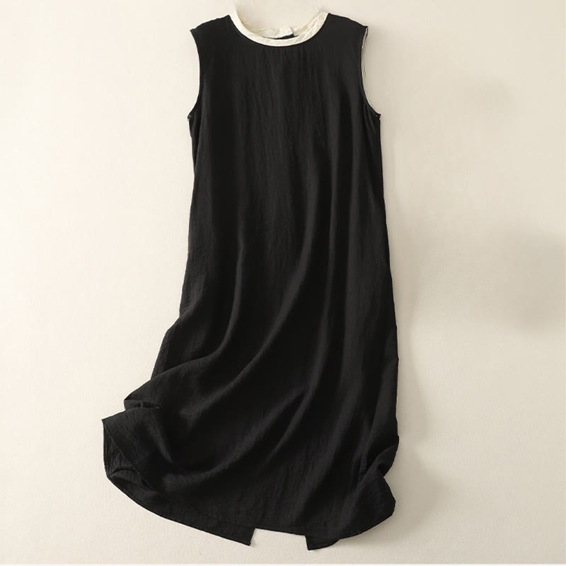 Abito midi in poliestere senza maniche con tasche, cuciture casual colorate e bottoni fatti a mano, Buddha Stones - Nero - US8-10, UK/AU12-14, EU40-42 (2XL) - image 0