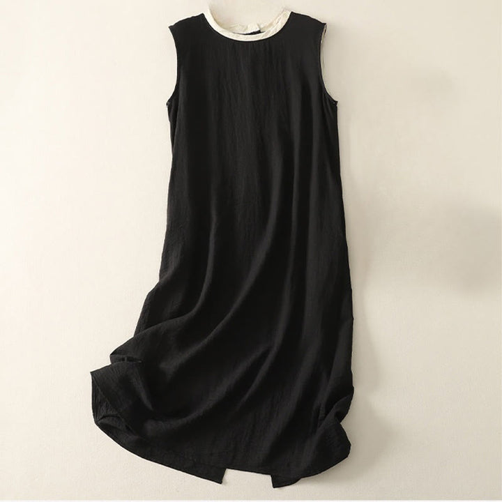 Abito midi in poliestere senza maniche con tasche, cuciture casual colorate e bottoni fatti a mano, Buddha Stones - Nero - US8-10, UK/AU12-14, EU40-42 (2XL) - image 0