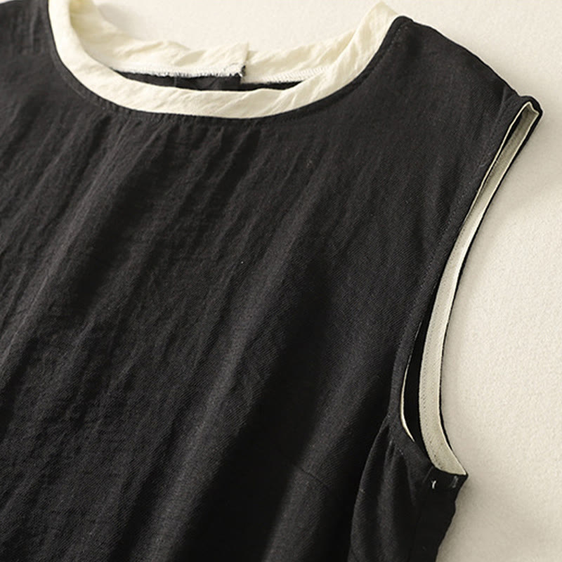 Abito midi in poliestere senza maniche con tasche, cuciture casual colorate e bottoni fatti a mano, Buddha Stones - image 1